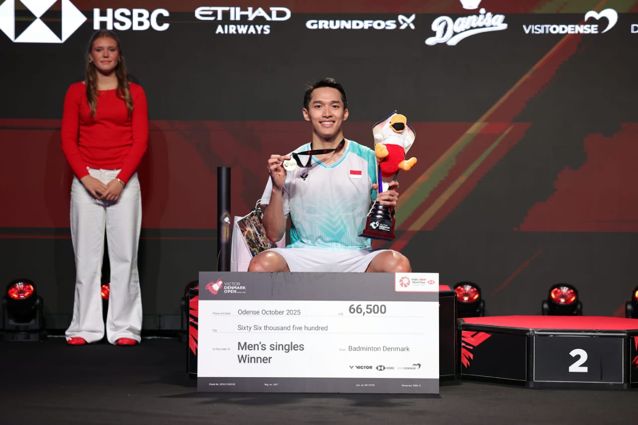 Pebulu tangkis Indonesia, Jonatan Christie, juara tunggal putra Denmark Open 2025. (Dok. PBSI)