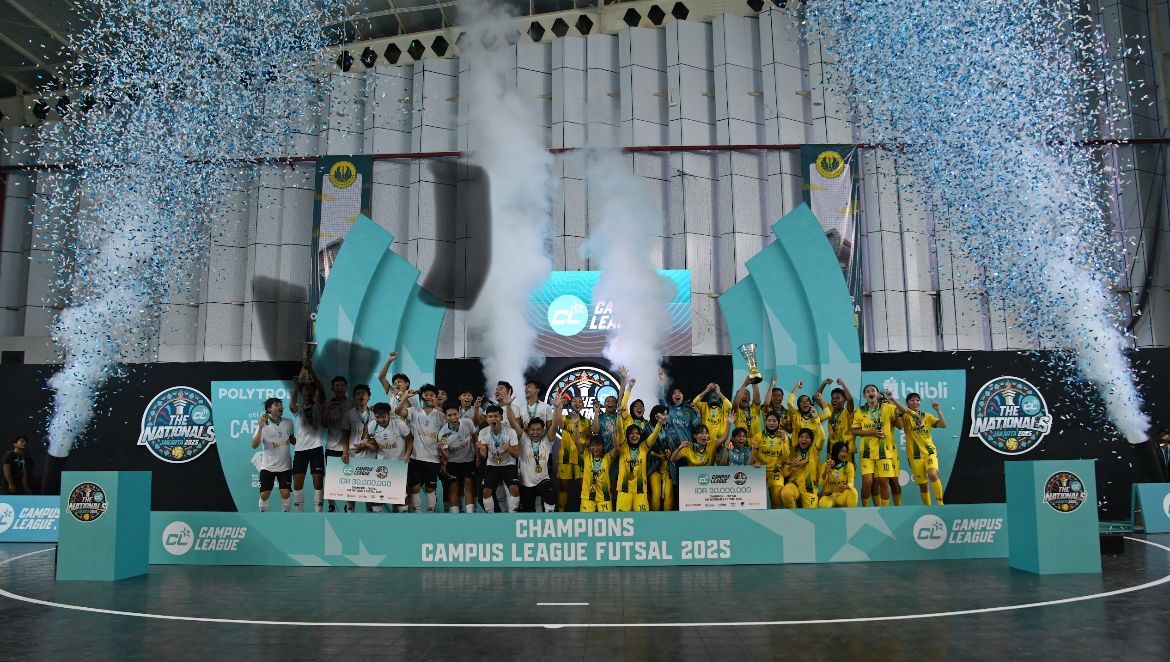 UIN Sunan Gunung Djati Bandung dan UNJ menjadi juara The Nationals Campus League Futsal 2025 di GOR UNJ, Jakarta, pada 7 Desember 2025. (Dok. Campus League)